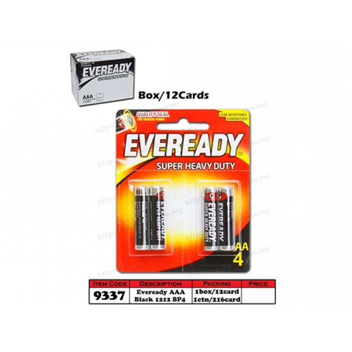 9337 Eveready Battery AAA Black 1212 BP4