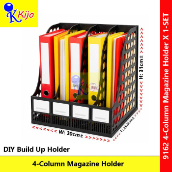 4 Column Magazine Holder File Organizer Rack DIY Desk Document Storage Black Office Shelf #9162