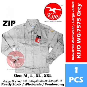 【Grey】Cotton Industrial Cargo Jacket ZIP YKK Workwear Baju Kerja Worker Jacket 5-pocket #Cargo #Jacket #7575 #ZIP