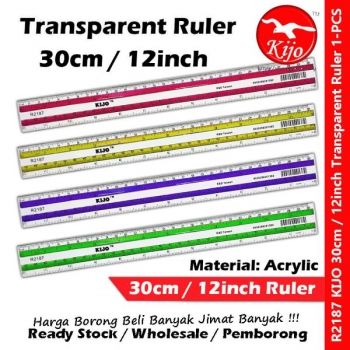 Transparent Acrylic Ruler 30cm/12inch Pembaris School Office Student #透明亚克力尺 #透明尺 #R2187 #8652 #KIJO #Transparent #Ruler