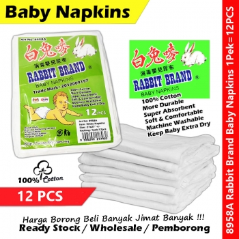 【12 PCS】Rabbit Brand White Cotton Baby Napkins Lampin Bayi #White #Rabbit #Baby #Napkins #Lampin #Bayi #婴儿尿布 #8958A