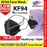 【10-PCS】KF94 Hijab HeadLoop 4-Ply Disposable Face Mask #KF94 #Korea #Hijab #Headloop #2227 #Black