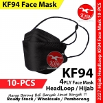 【10-PCS】KF94 Hijab HeadLoop 4-Ply Disposable Face Mask #KF94 #Korea #Hijab #Headloop #2227 #Black