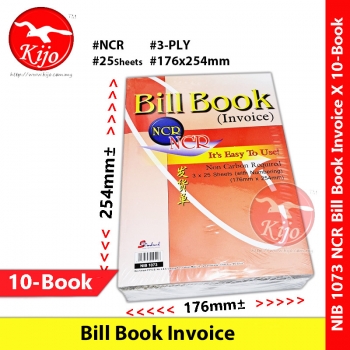 【10-Book】 NCR Bill Book Invoice with Numbering 3-Ply X 25 sheets 176x254mm #NIB1073 #1073 #NCR #BillBook #发货单