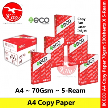 【5-Ream】 IK eco A4 Copy Paper 70gsm ~ 500sheets ~210x297mm X 5-Ream #IKpaper #A4Paper #Copy #Laser #Inkjet #Fax #IK #A4