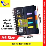 【A6-Size】 Spiral Note Book PVC Cover 80gsm 103x143mm 120sheets X 1-Book #A6 #Note #Book #4index #A74-50 #9586 #2158