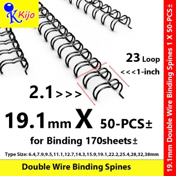 19.1mm 2:1 23-Loop Double Wire Binding Spines 1 X 50-PCS± #WireO #Wire #BindingComb #9502