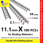 11.1mm 3:1 34-Loop Double Wire Binding Spines 1 X 100-PCS± #WireO #Wire #BindingComb #7595