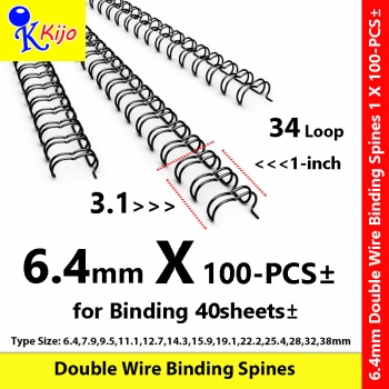 6.4mm 3:1 34-Loop Double Wire Binding Spines 1 X 100-PCS± #WireO #Wire #BindingComb #7592