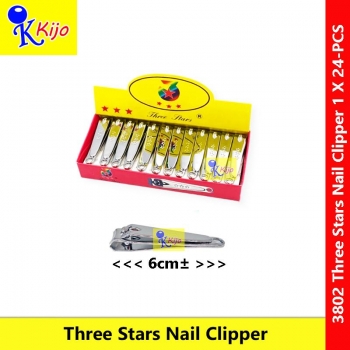 Three Stars Stainless Steel Nail Clipper 3802 6cm± 1-Box = 24-PCS