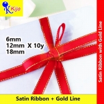 Red Satin Ribbon with Gold Line 18mm #Ribbon #Red #Satin #Goldline #2444 #红色 #红丝带 #带金边
