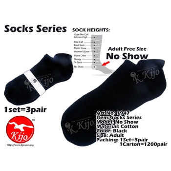 1947 No Show Socks 1set=3pair - Black