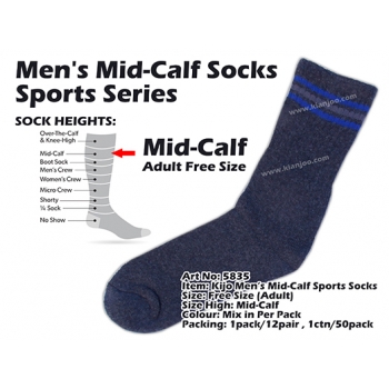5835 Kijo Mens Mid-Calf Sports Socks