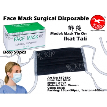 8501BK 3-PLY Non Woven Face Mask Tie On - Black